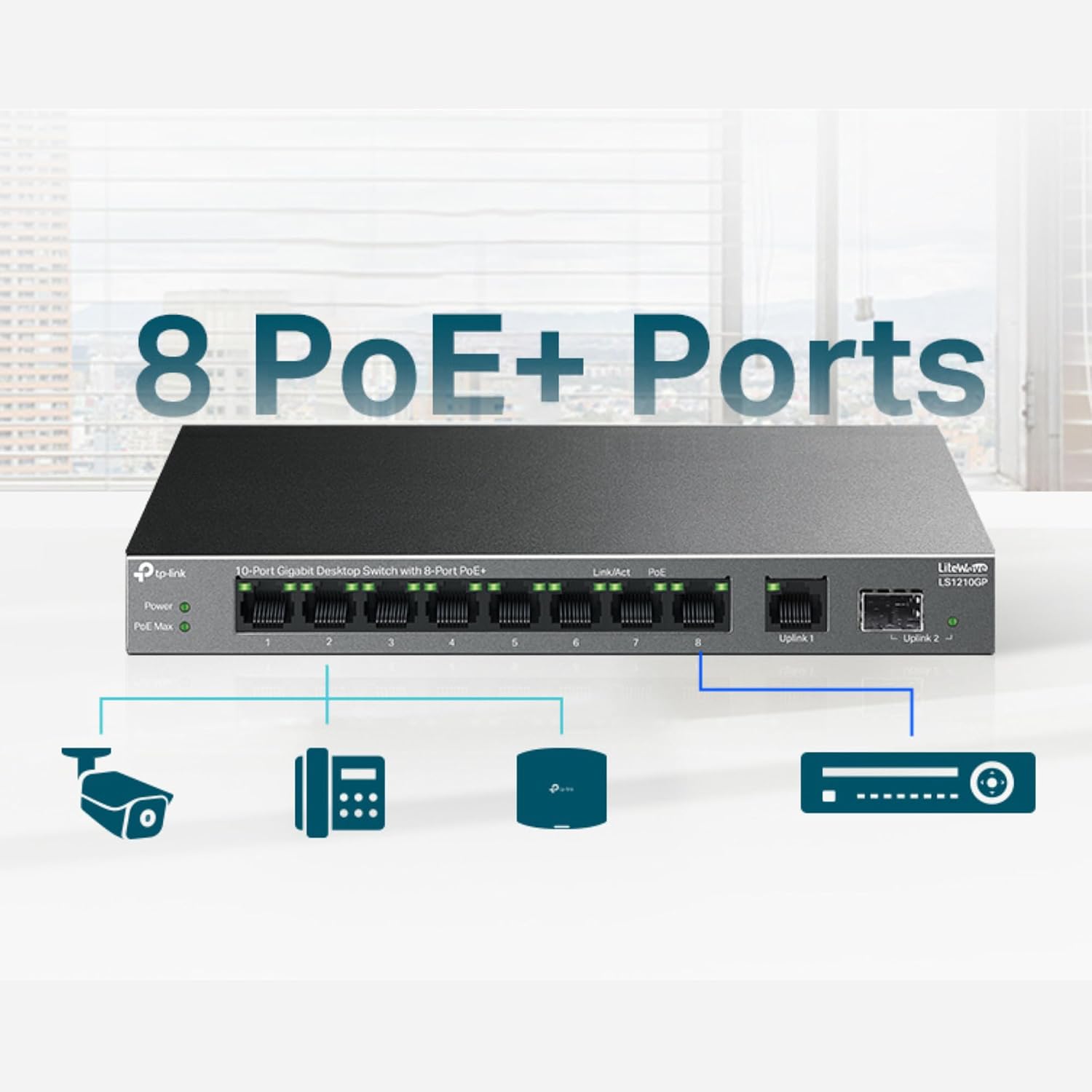 Detalle 2 de TP-Link LS1210GP 61W PoE+ 10‑Port Gigabit Switch