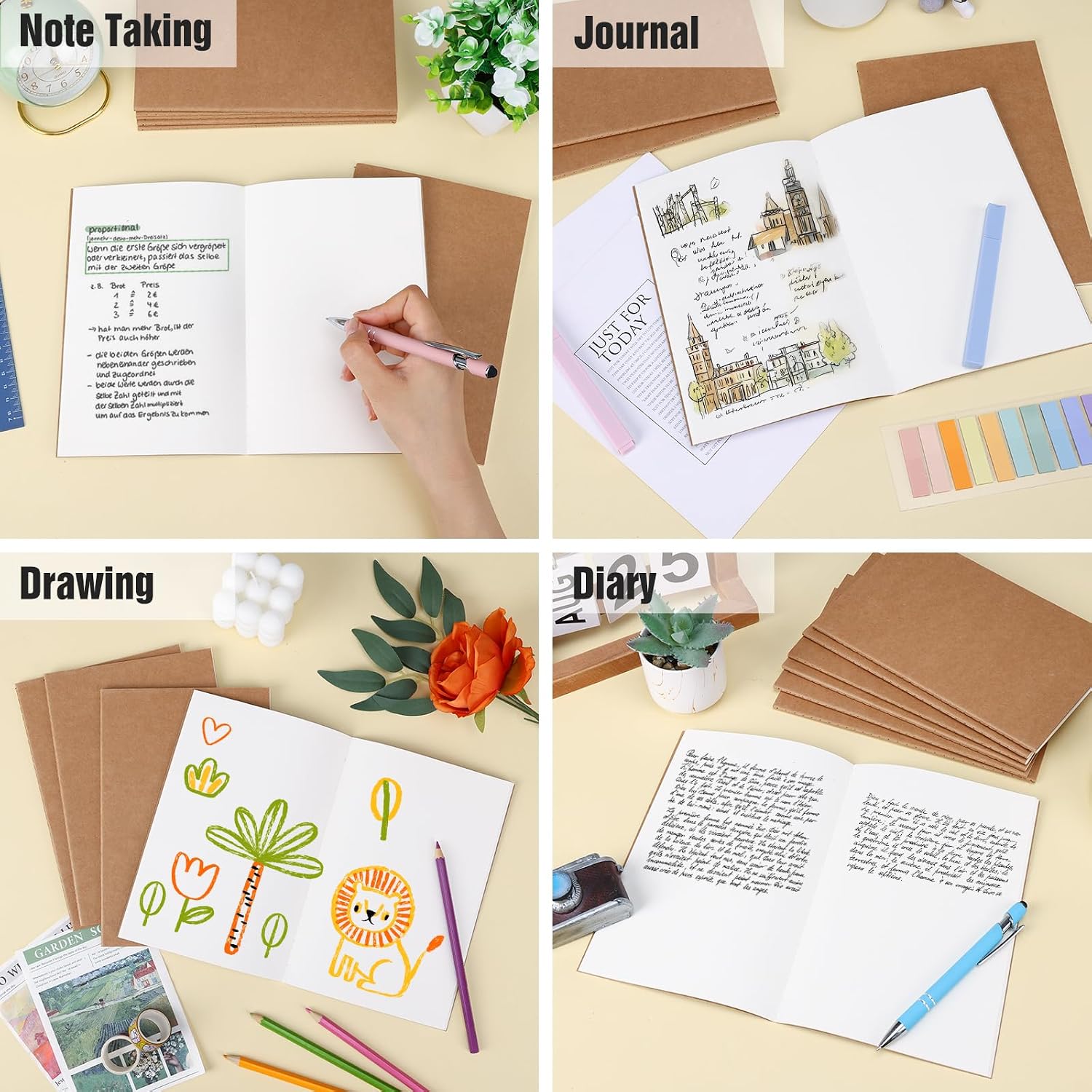 Thumbnail 6 de EOOUT 24-Pack A5 Kraft Notebooks, Blank 60-Page Journals for Writing and Sketching