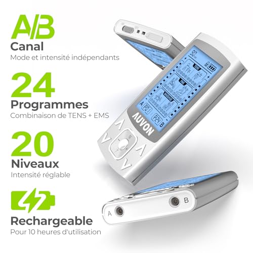 Detalle de AUVON 3 en 1 TENS/EMS/Massage Électrostimulateur Musculaire — polyvalent et rechargeable