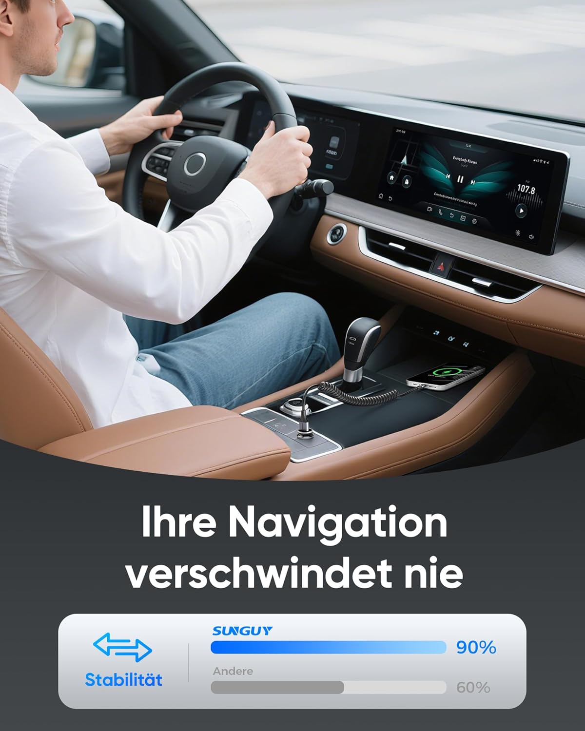 Thumbnail 2 de SUNGUY USB-C Spiralkabel (1,8 m, dehnbar 0,5–1,2 m) für Android Auto & CarPlay