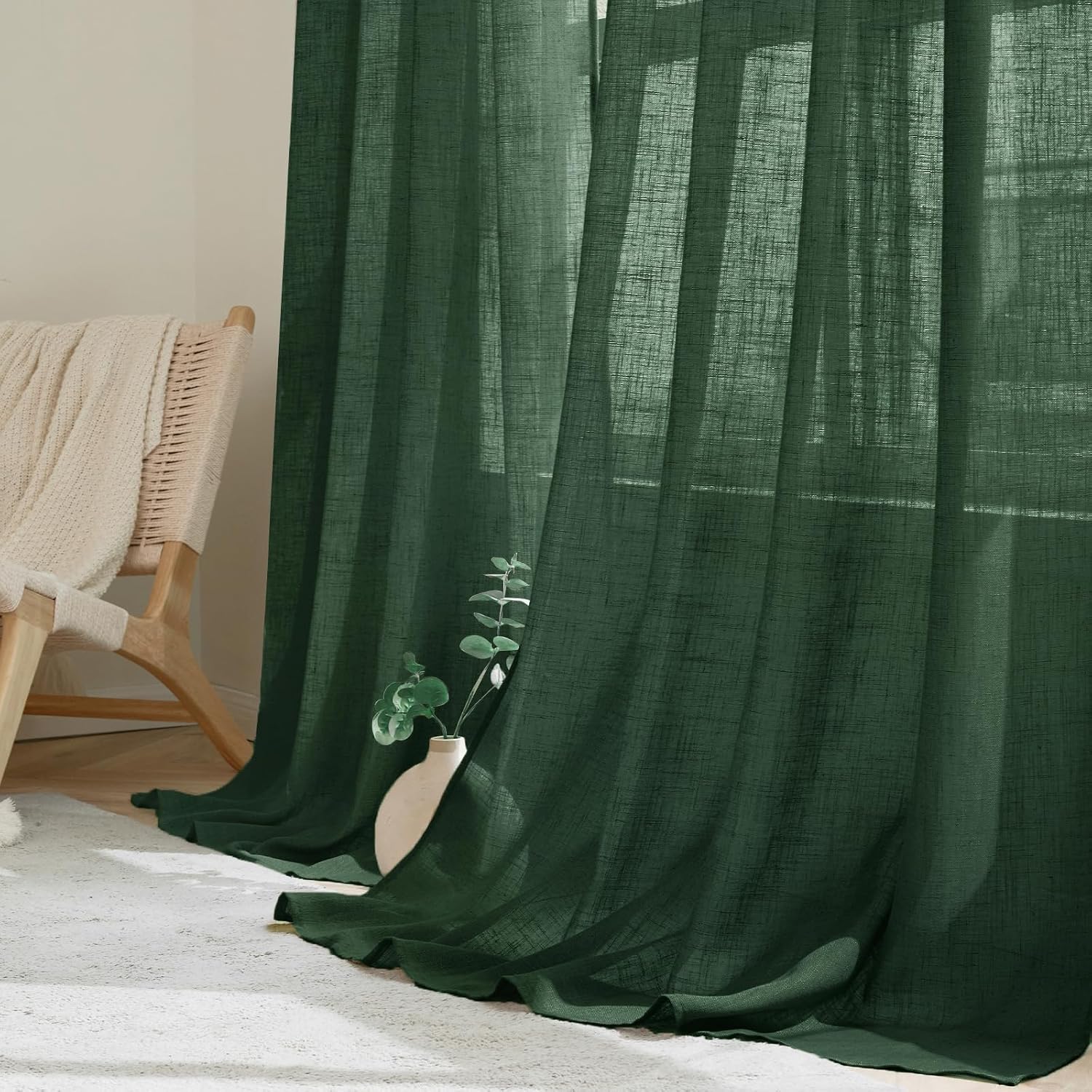 Thumbnail 4 de Woaboy Cortinas de Lino Visillo Modernas 2 Piezas 140x245cm Verde
