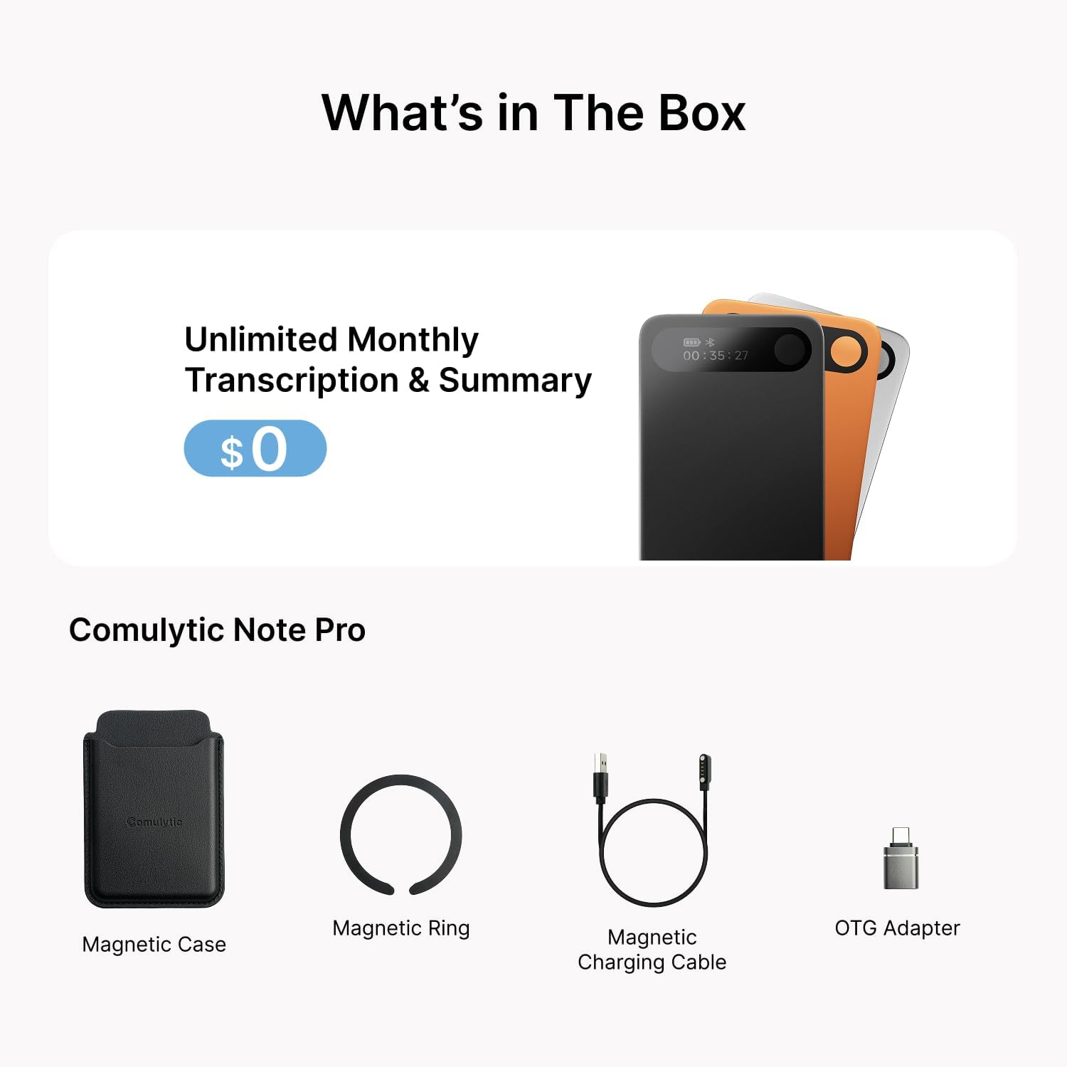Thumbnail 5 de Comulytic Note Pro AI Voice Recorder: 64GB, 113 Languages and Unlimited Transcription