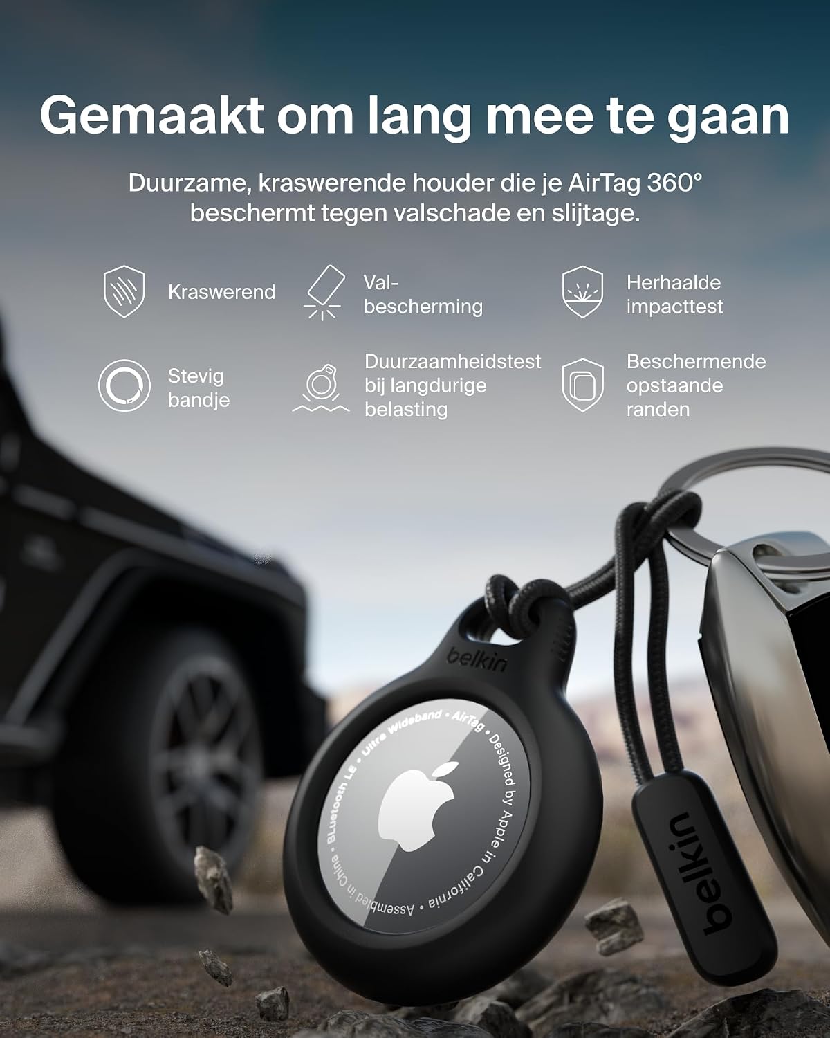 Detalle 1 de Belkin F8W974btBLK AirTag-houder met bandje, zwart kunststof