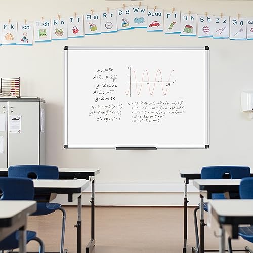 Detalle de Pizarra Blanca Magnética VIZ-PRO 90 x 60 cm con Marco de Aluminio y Bandeja para Rotuladores