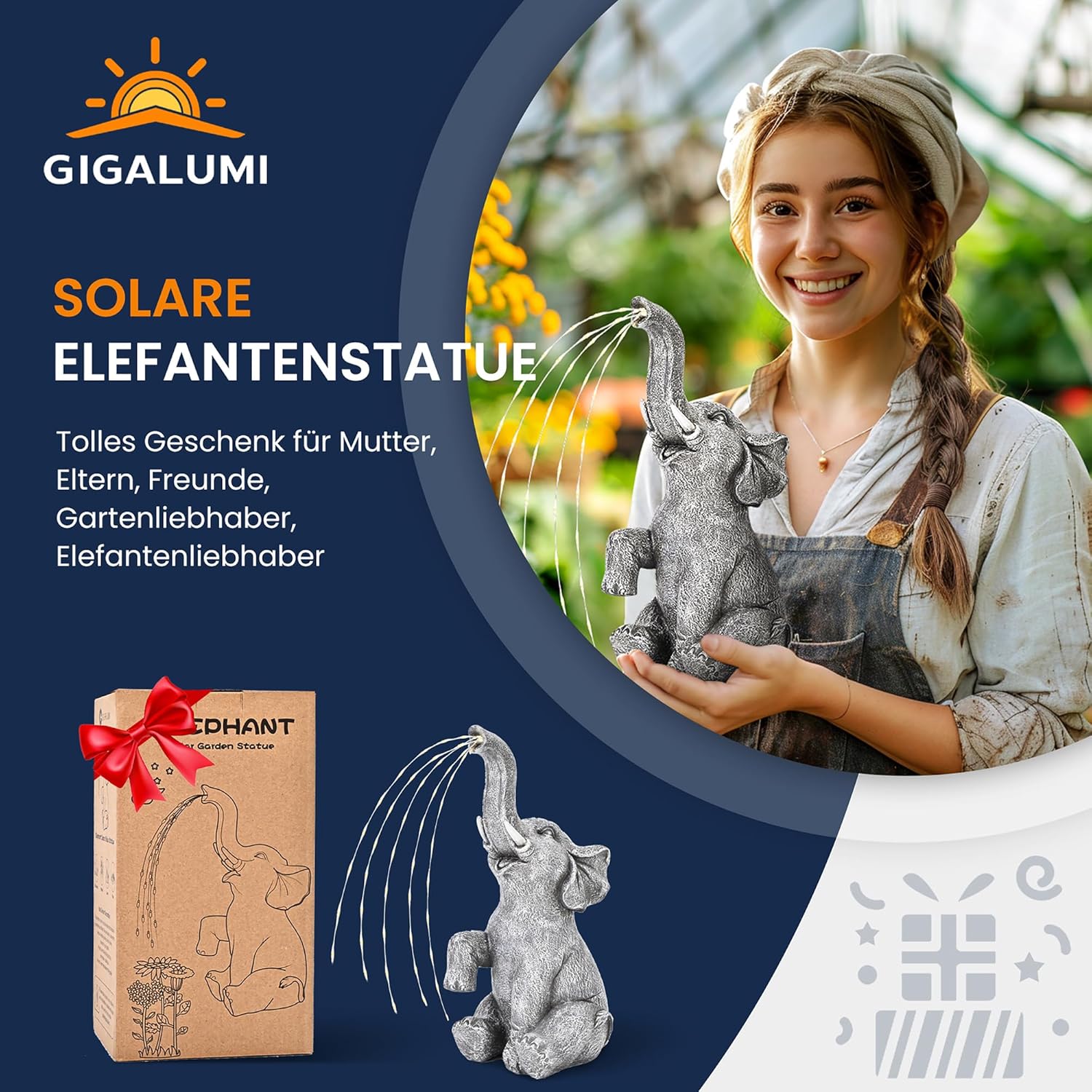 Thumbnail 5 de GIGALUMI Elefanten-Gartendeko mit Solar-LED-Wasser-Effekt – Aktualisierung