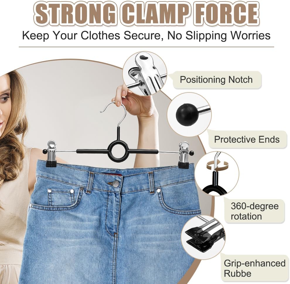 Detalle de 10 Pack Trouser & Skirt Hangers with Adjustable Non-Slip Clips and Rotatable Metal Hooks