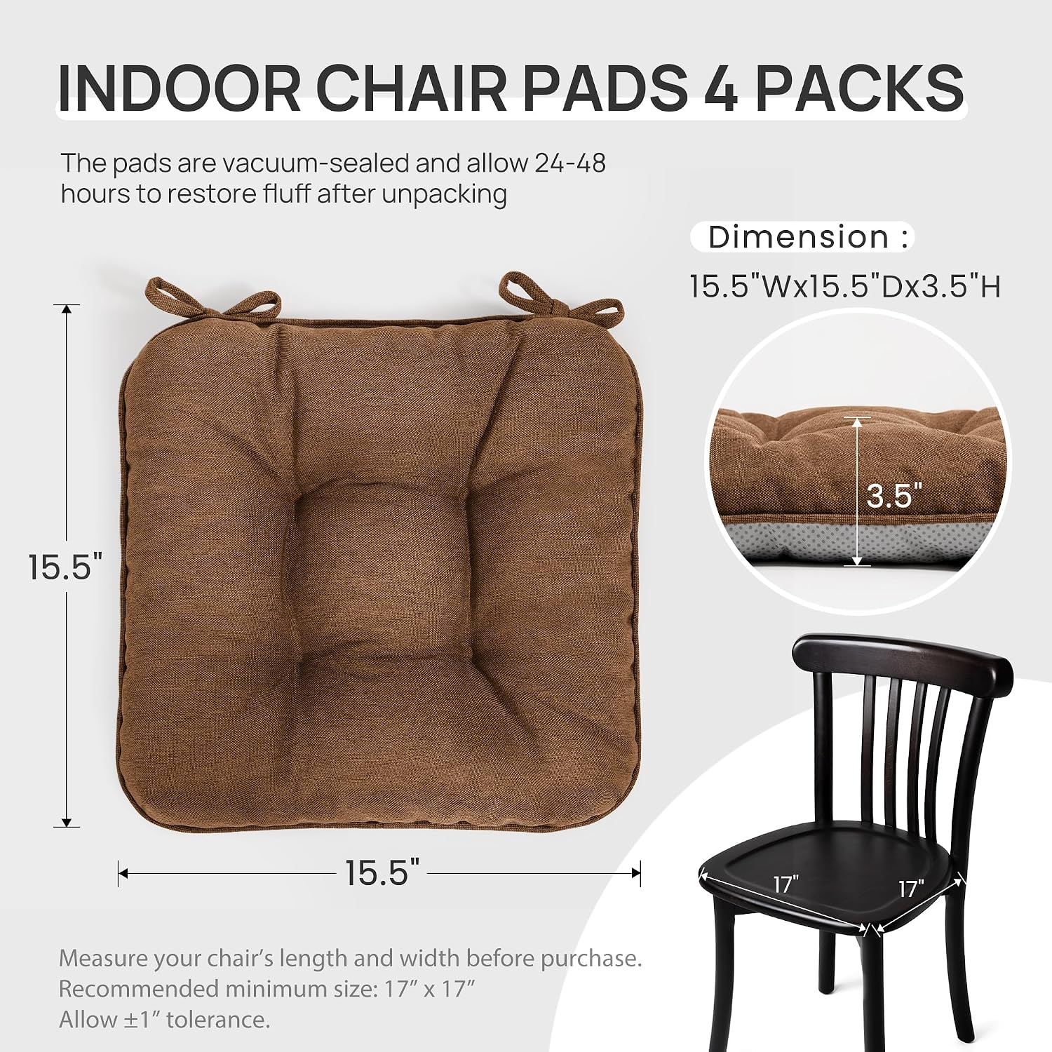 Thumbnail 1 de Love's cabin CUSA26A1PZDB39M4 Memory Foam Chair Cushions, 4-Pack, Brown