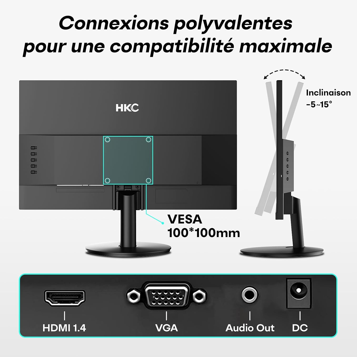 Detalle 2 de HKC Moniteur 27 pouces 144 Hz IPS Full HD 1080p – Adaptive Sync, 99% sRGB, 5 ms, HDMI & VGA, VESA 100×100