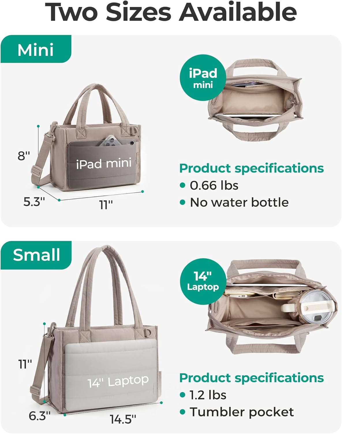 Thumbnail 6 de bagsmart 14-Inch Laptop Bag for Women: Lightweight Quilted Work Tote with Detachable Crossbody Strap