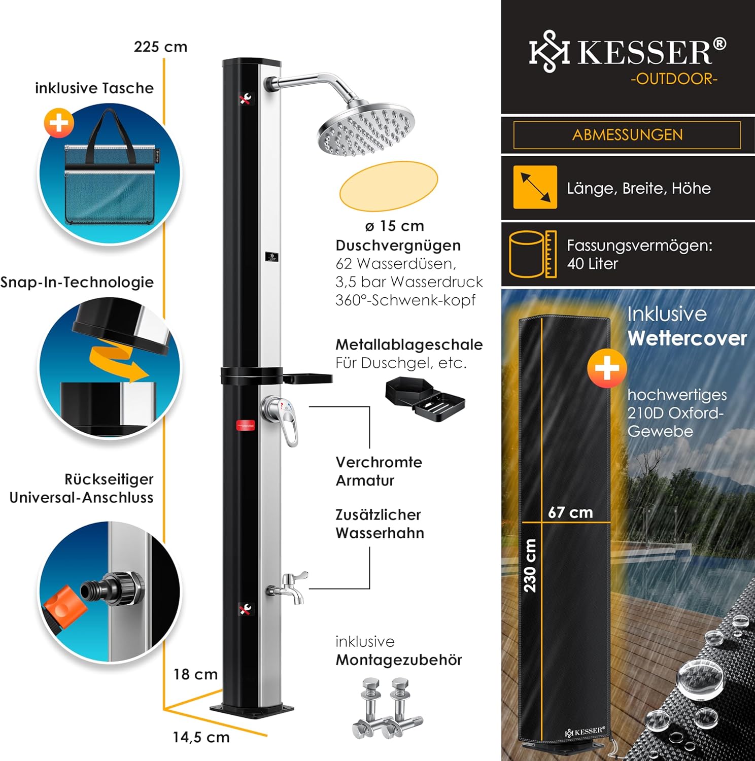 Thumbnail 6 de KESSER Solardusche 40L Gartendusche – Solarwärem Wassersprudler für Garten, Pool und Camping