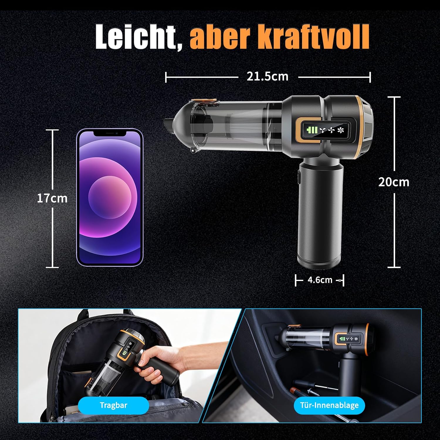 Thumbnail 6 de Aspirapolvere Auto - 23000Pa, Senza Fili, 6000mAh: Potenza Portatile 3 Velocità e Funzioni Multiple