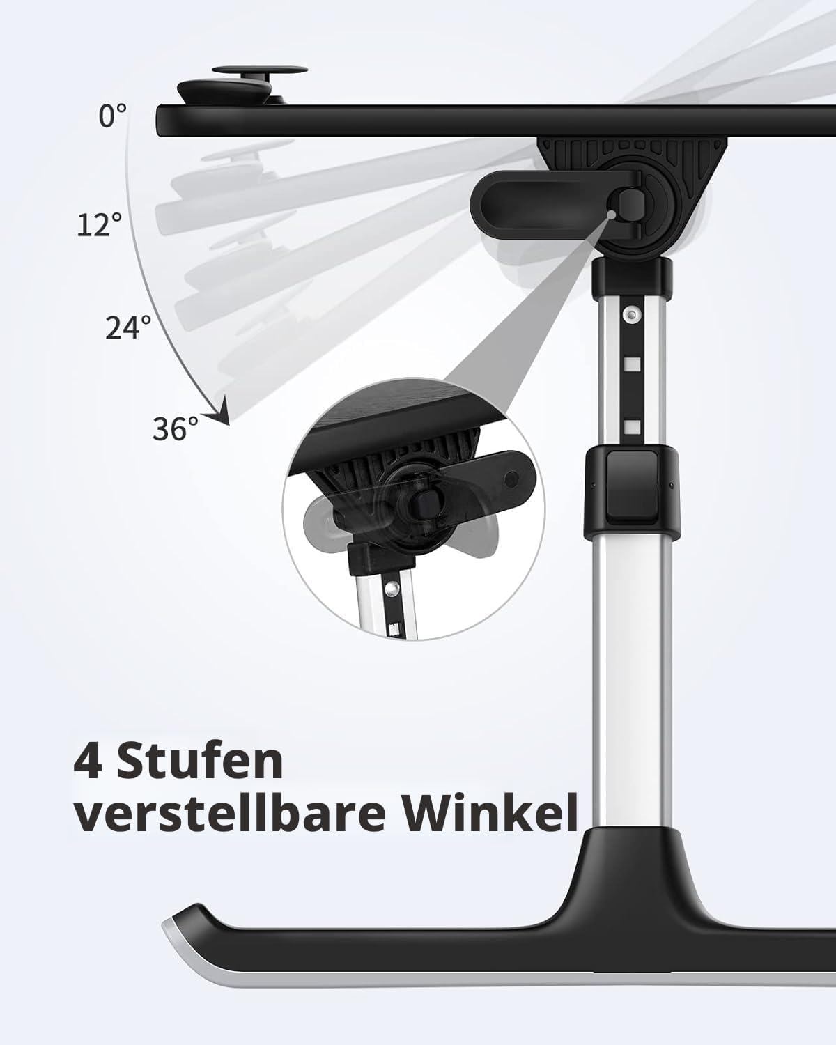 Detalle 2 de SAIJI Betttisch – Laptop Tisch 52 × 30 cm, 5-höhenverstellbar, klappbar, schwarz