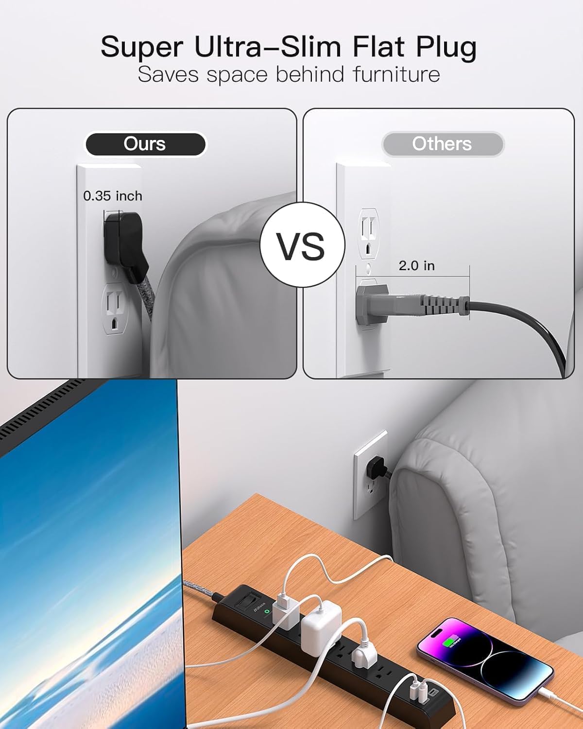 Thumbnail 4 de Mifaso Surge Protector Power Strip with 10-Foot Cord, 6 Outlets and 4 USB Ports