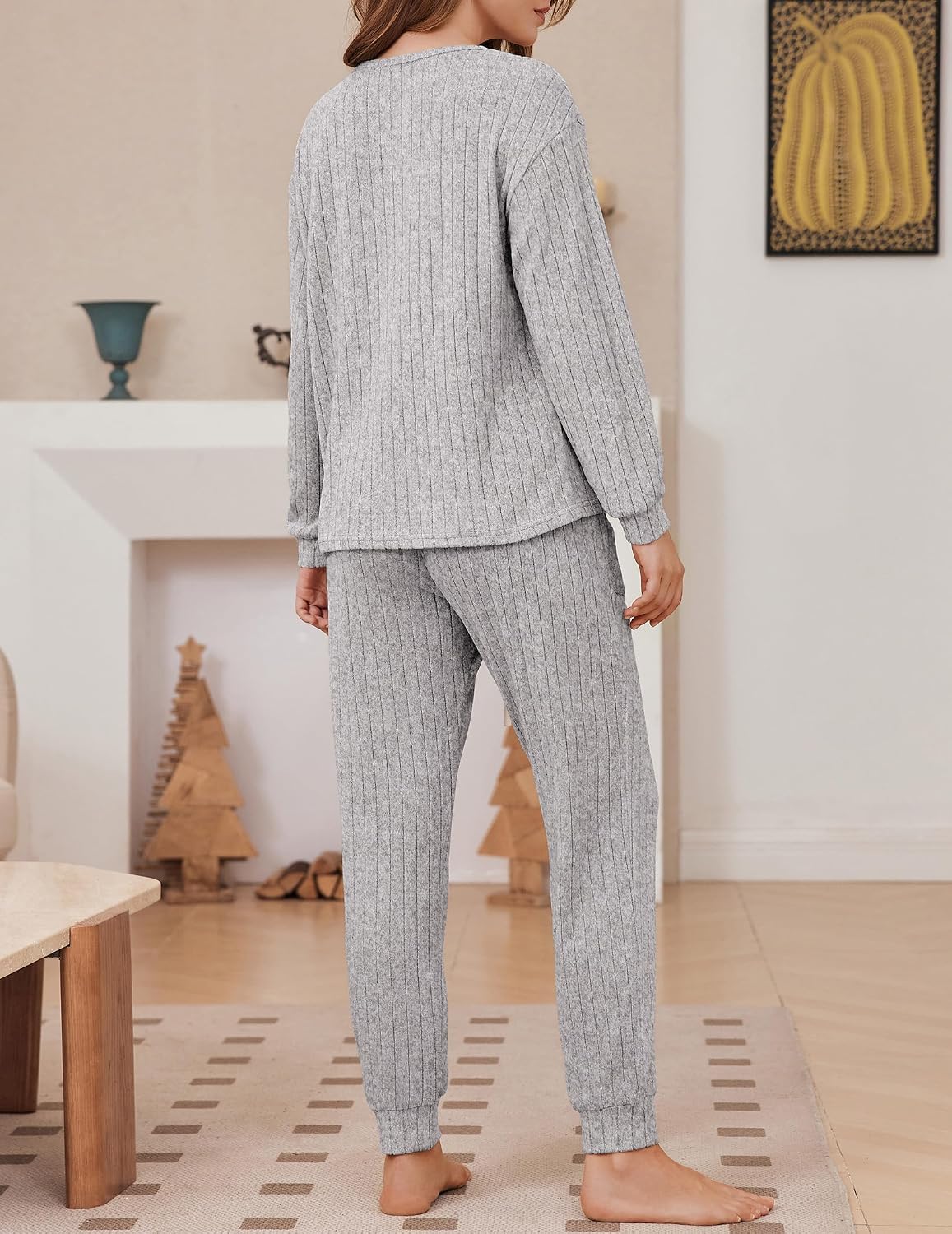 Detalle 2 de Ekouaer Women's Pajama Set, Ribbed Knit