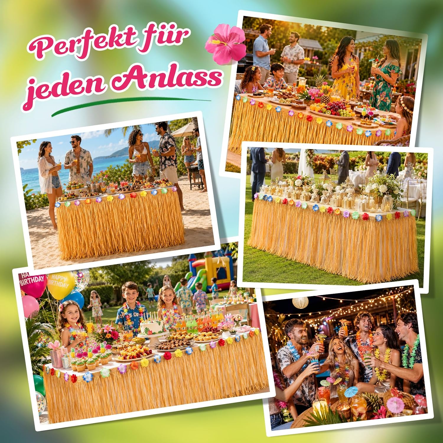 Thumbnail 6 de URBZUE Hawaii Party Dekoration Set – 97-teiliges Tropenfest Set mit Tischrock, Girlanden, Ananas, Flamingos und mehr