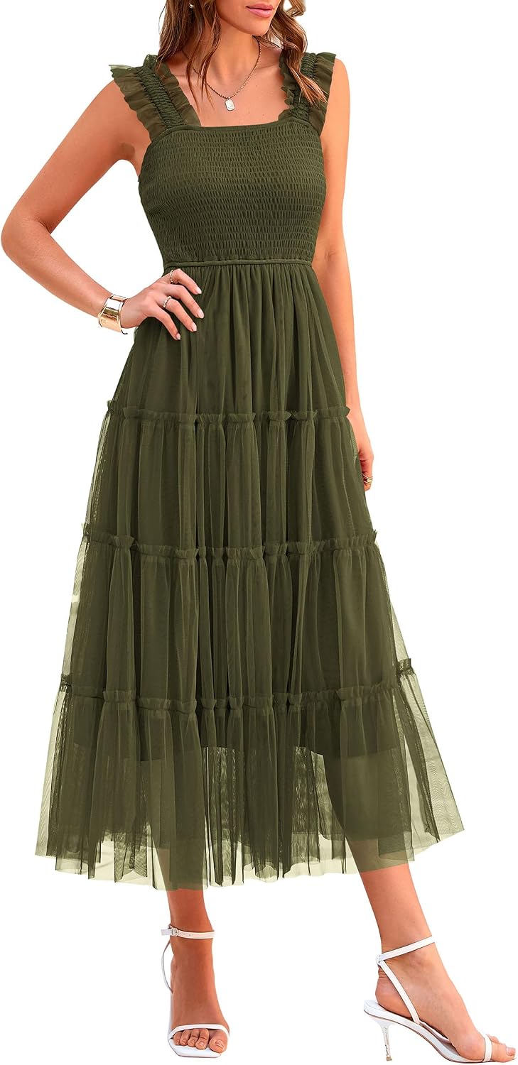 Detalle de PRETTYGARDEN Tulle Midi Dress Smocked
