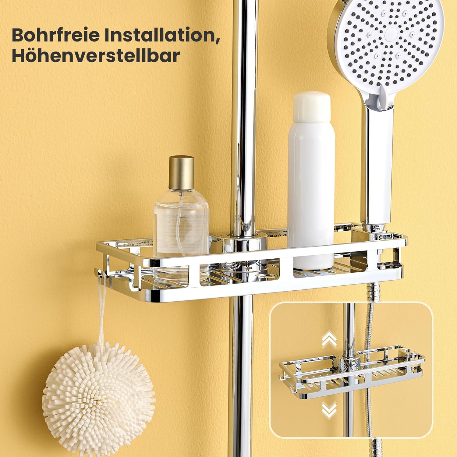 Thumbnail 3 de AuraLum Auralum Regendusche ohne Armatur – Edelstahl-Duschsystem mit Ø250-mm-Überkopfbrause, Messing-Wasserteiler und Bohrfrei-Regal (Chrom)