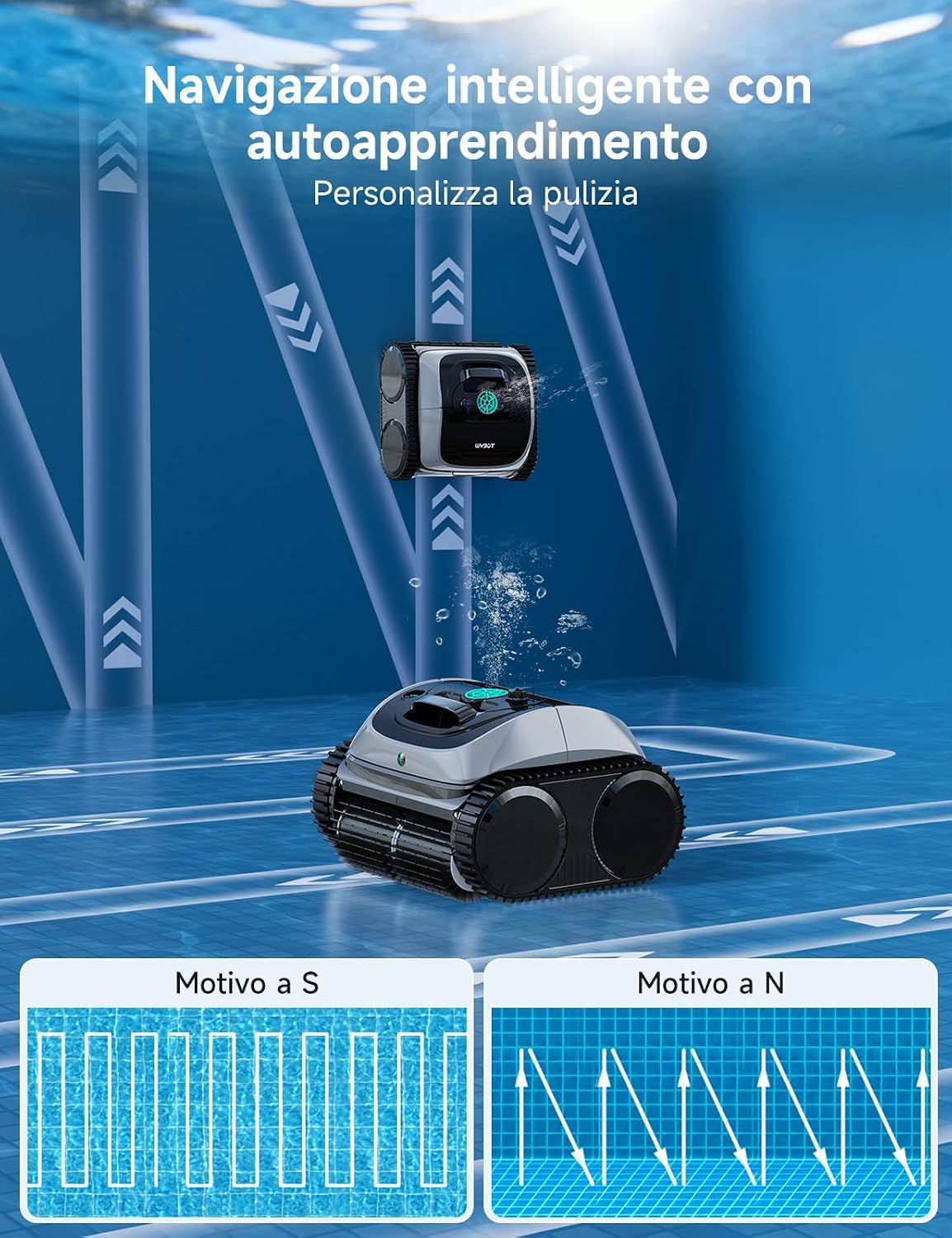 Detalle de WYBOT C1-P: Robot piscina senza fili 4-in-1 per piscine fuori terra, NAV+ App, 155 m²