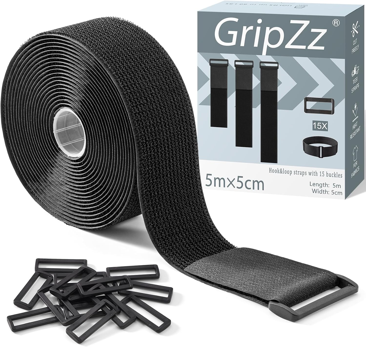Detalle de GripZz Cinghie di fissaggio 5 m x 5 cm con 15 fibbie