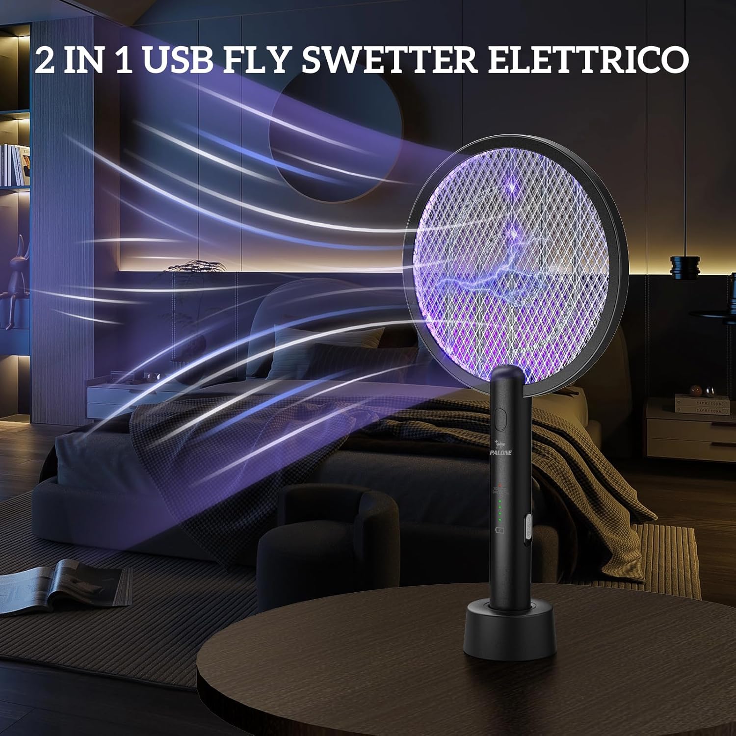 Thumbnail 2 de PALONE Racchetta Zanzare Elettrica 2x4000V con USB Ricaricabile e LED 2-in-1: protezione efficace per casa, giardino e campeggio