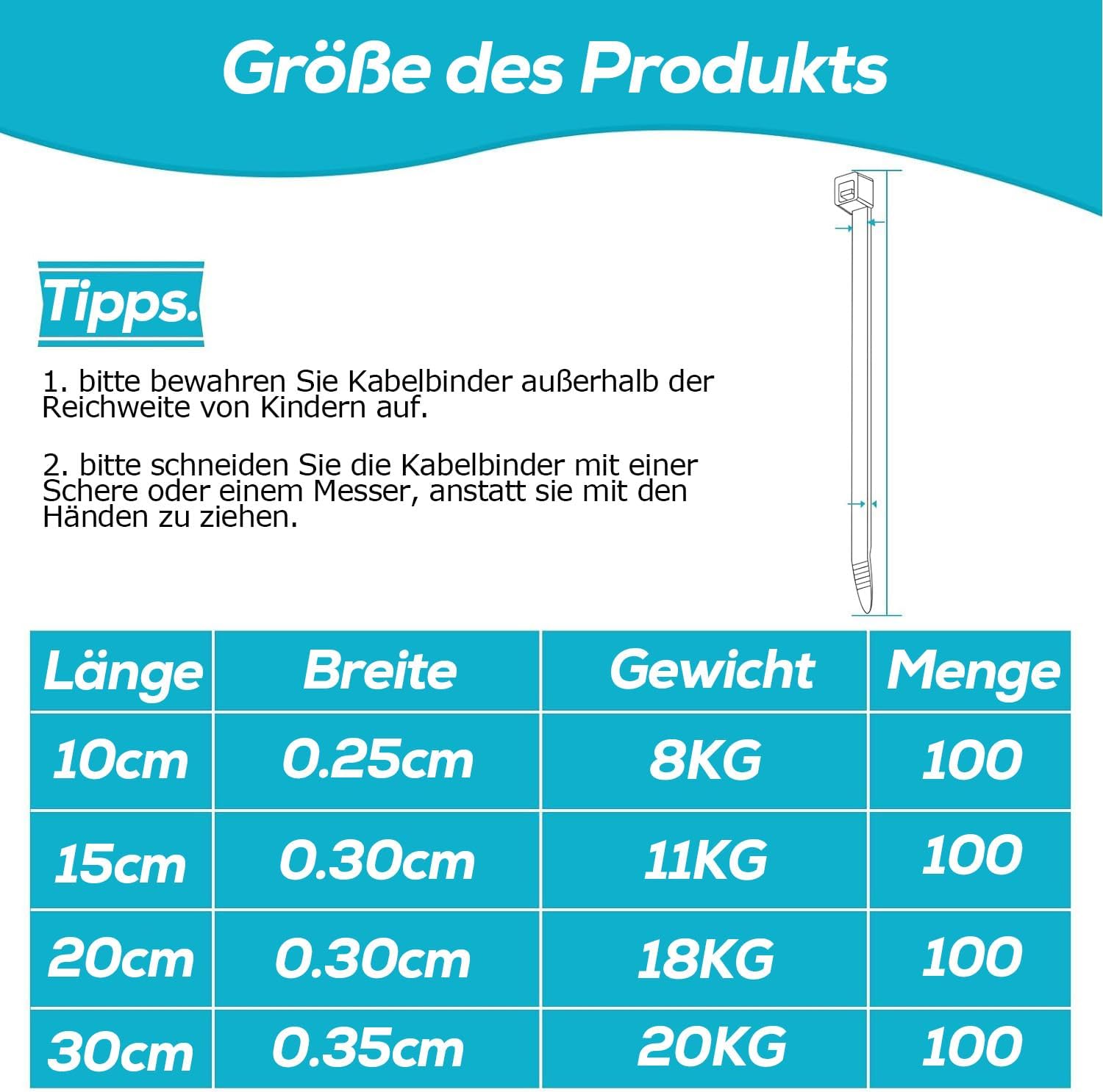 Detalle 2 de Kabelbinder 400 Stück 100–300 mm