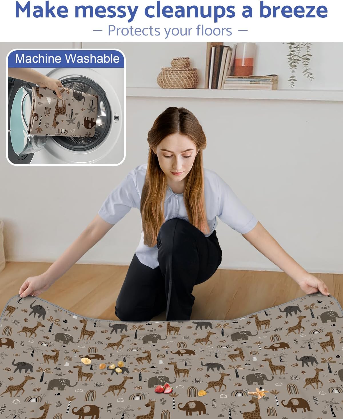 Thumbnail 4 de Blissful Diary Baby Splat Mat for Under High Chair (128 x 128 cm) – waterproof, wipeable splash mat by Elephant & Giraffe