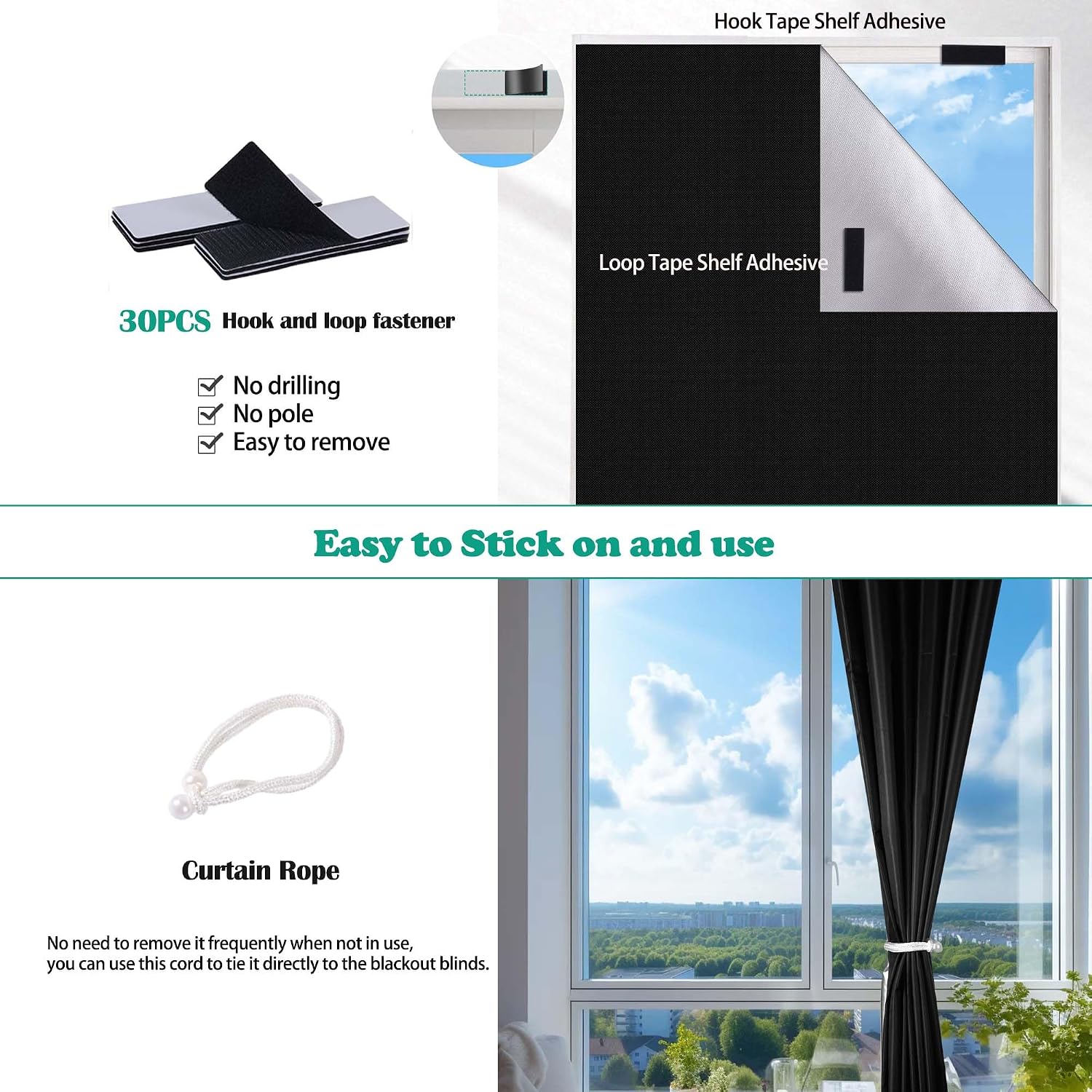 Thumbnail 4 de HuiCloud 100% Blackout Stick-On Blind (300 x 145 cm) – temporary no-drill blackout for windows