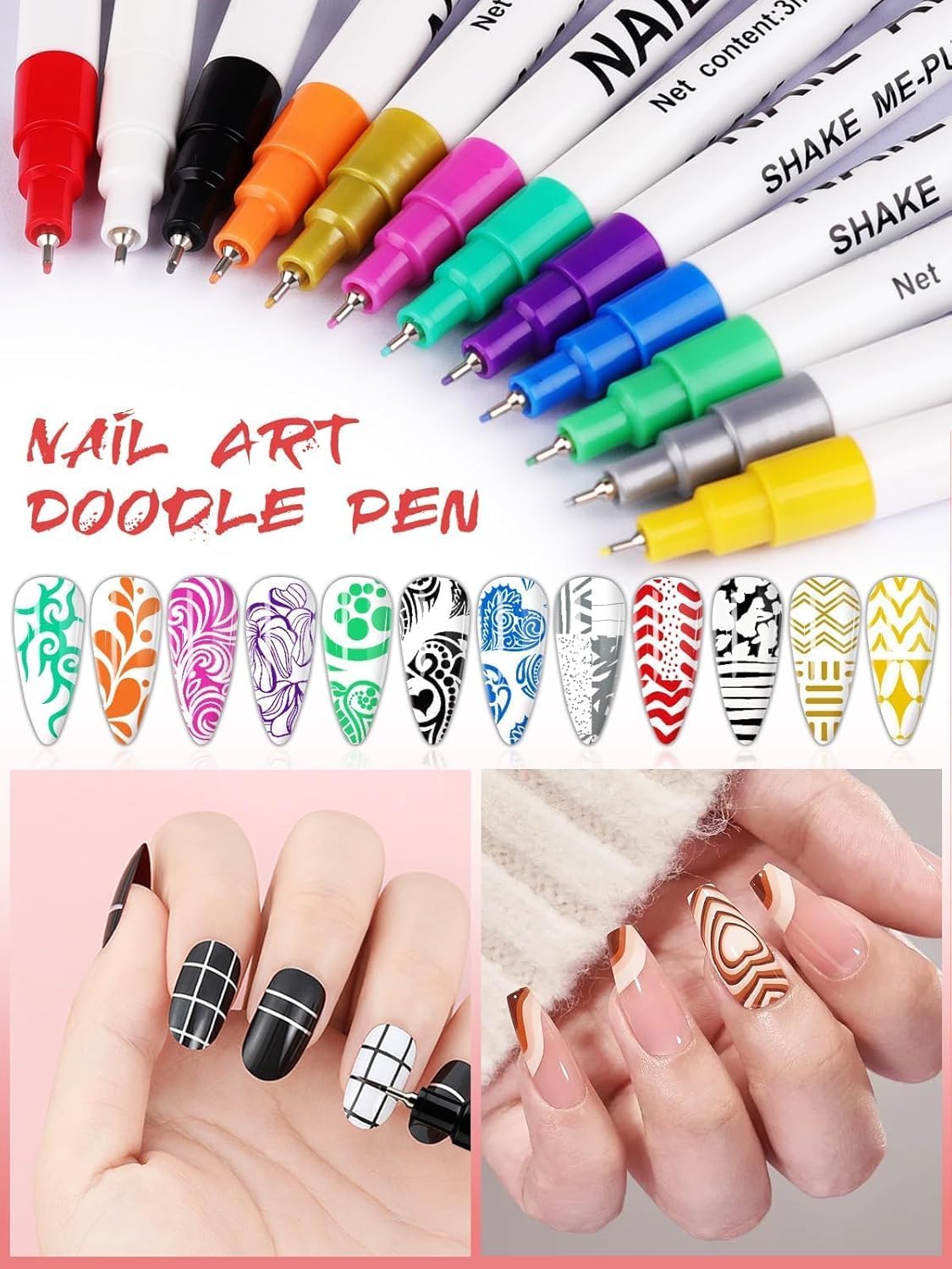 Detalle 2 de Kalolary Nail Art Pens, 0.5 mm, 12 Colours for DIY Nail Designs
