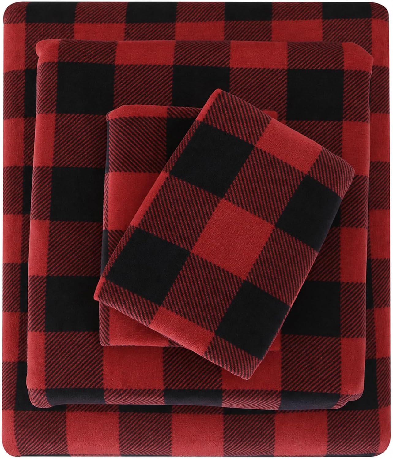 Detalle de Viviland SHTRDBUCHQ Queen Fleece Sheet Set, Red and Black Buffalo Plaid