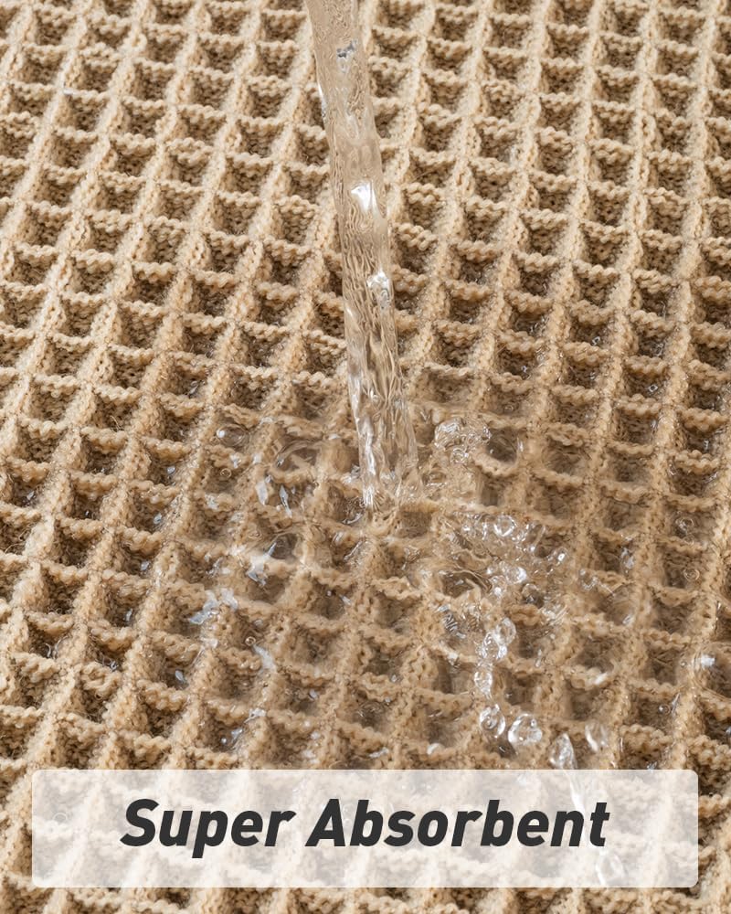 Thumbnail 1 de Upgraded Waffle Runner Rug Waffle Bath Mat with Tassels, Super Absorbent Non Slip Runner for Bathroom Floor (Brown, 2' x 6')