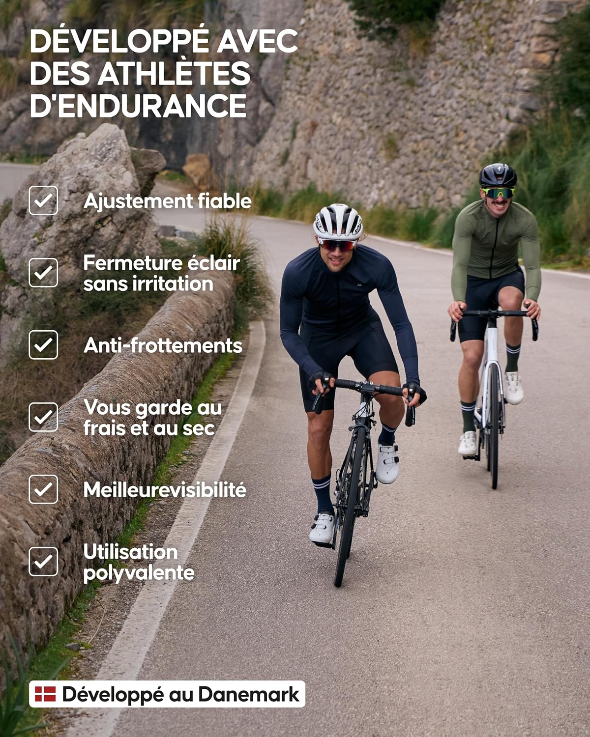 Detalle de DANISH ENDURANCE Maillot Cyclisme Manches Longues - Poches Arrières, Respirant & Léger