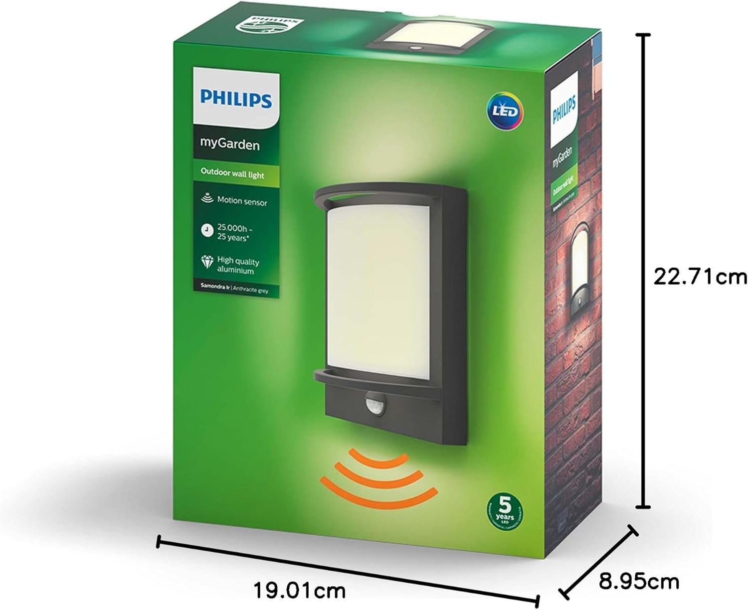 Thumbnail 6 de Philips myGarden Samondra: lampada da parete LED per esterni antracite con sensore di movimento e luce 2700 K