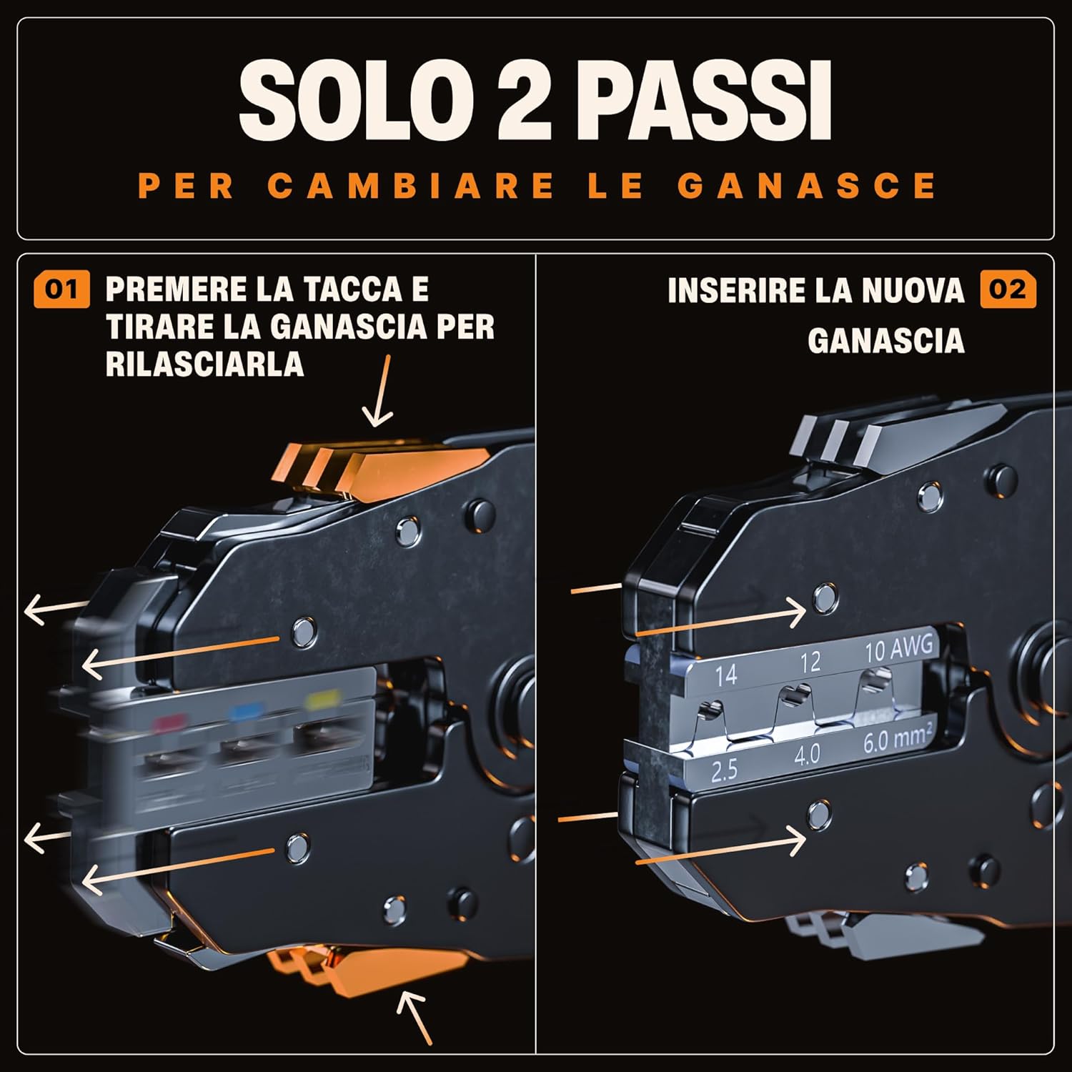 Thumbnail 6 de BAURIX Set di Pinza Crimpatrice con 6 Ganasce Intercambiabili – Kit professionale per crimpare capicorda, Faston e punterie