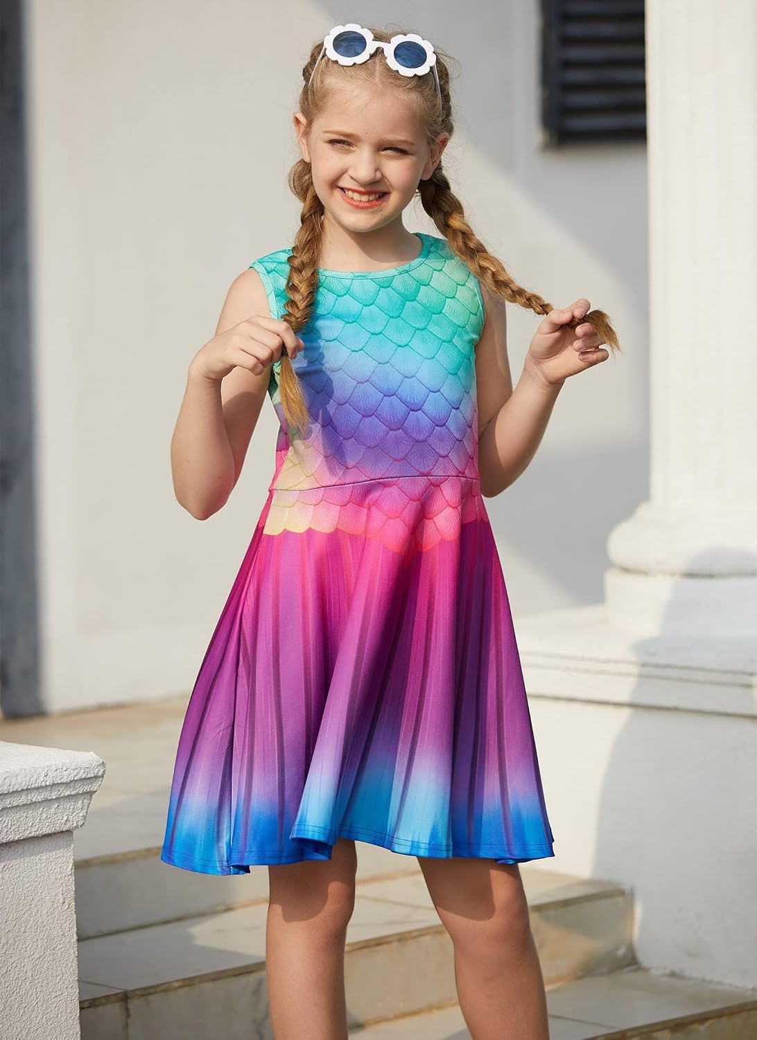 Detalle de AIDEAONE Mädchenkleid Schmetterling A-Linie ärmellos (4–12 Jahre)