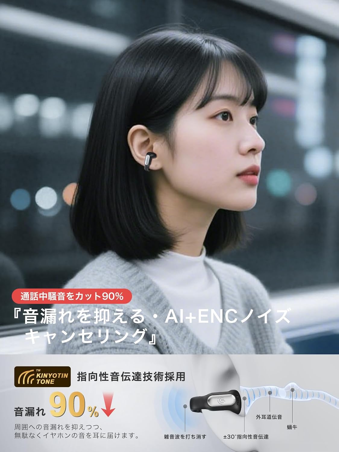 Detalle de Minilife Earaku AirCuff F306 イヤーカフ型ワイヤレスイヤホン DSP・Incusアルゴリズム・IPX5
