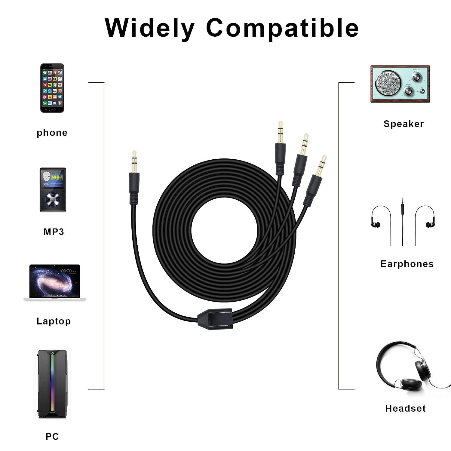 Detalle 1 de Xilaghy 3.5 mm headphone splitter, 1 m