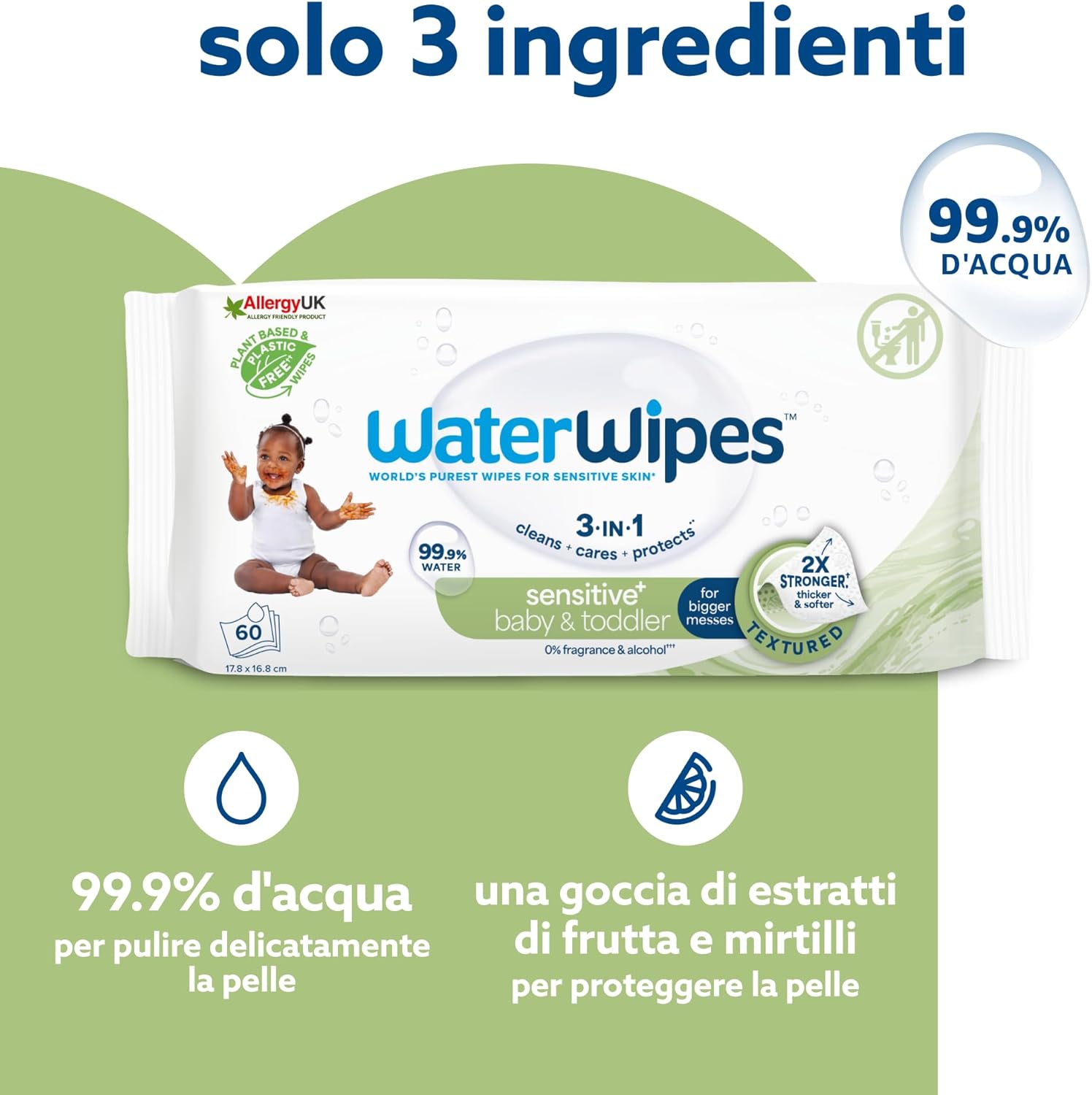 Thumbnail 3 de WaterWipes Sensitive+ salviettine per neonati e bambini 720 pezzi (12 confezioni) – 99,9% acqua, senza profumo