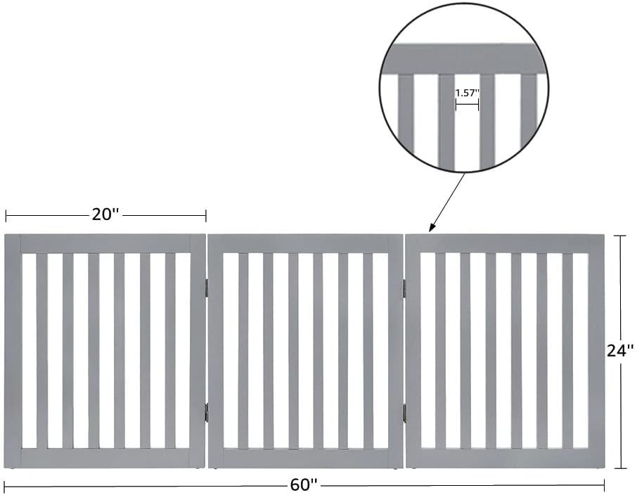 Detalle 2 de unipaws Wooden Dog Gate: Freestanding, Foldable 3-Panel Pet Fence (61cm H, Light Grey)