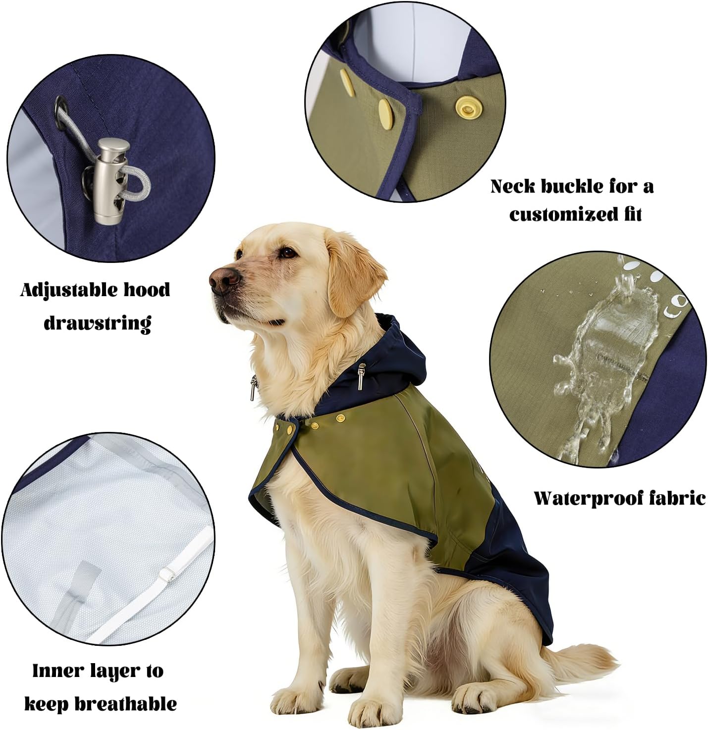 Detalle de Dog Raincoat: Waterproof Coat with Adjustable Hood & Elastic Leg Straps (Size M)