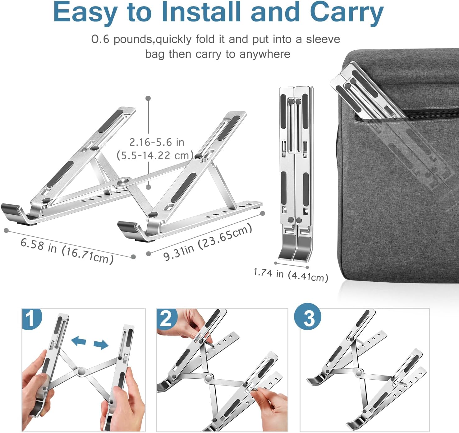 Thumbnail 4 de ivoler Adjustable Laptop Stand for Desk – Foldable Aluminium Ergonomic Riser (Up to 17")