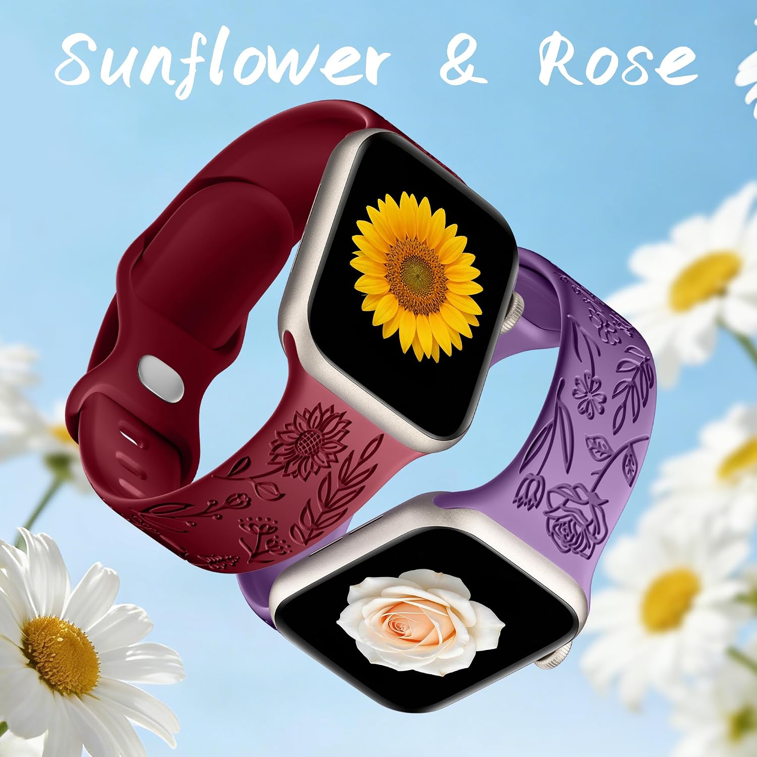 Detalle 2 de SNBLK Floral Engraved Apple Watch Bands, 6-Pack Silicone Straps