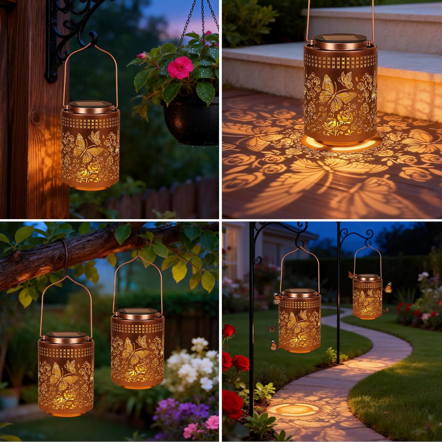 Detalle 2 de Colorful Butterfly Solar Lanterns – IP65 Outdoor Waterproof Hanging Solar Lights for Garden, Patio & Porch