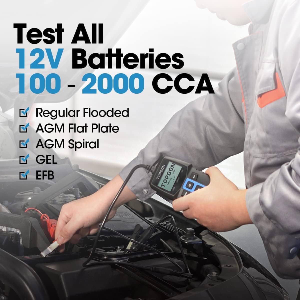 Detalle de TOPDON BT100 – Testeur de Batterie 12V (100–2000 CCA) pour voitures et véhicules variés