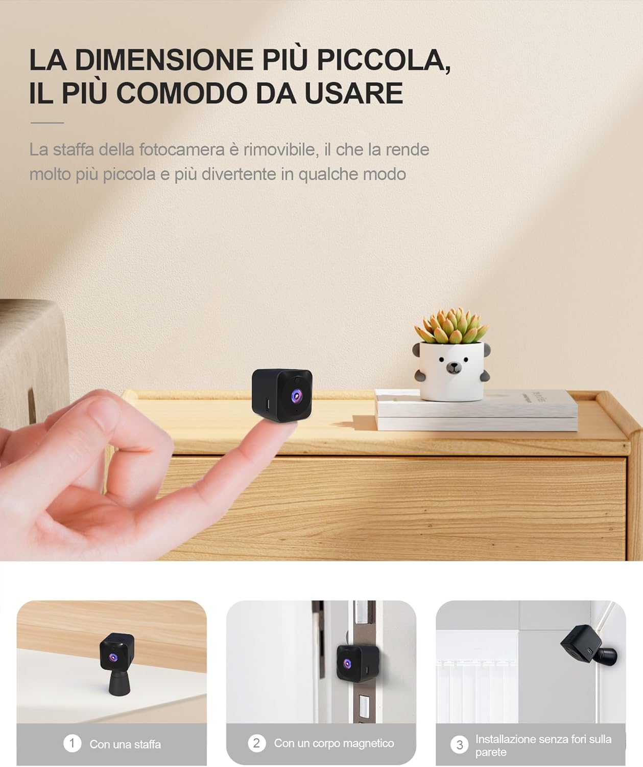 Detalle 2 de Mini Telecamera Wifi Interno 4K HD AOBOCAM: sorveglianza discreta e versatile per casa, auto e bambini