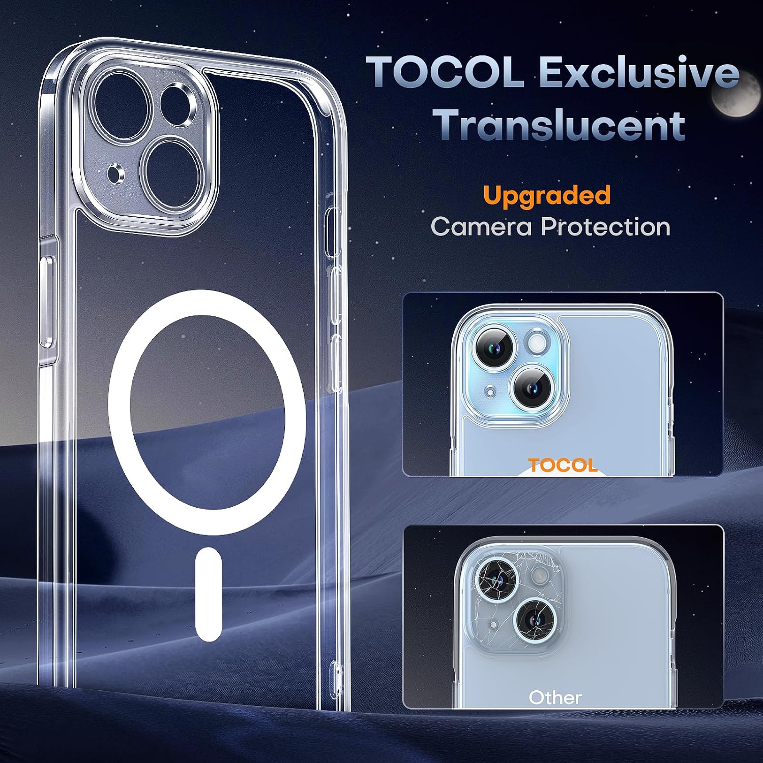 Detalle de TOCOL Clear Magnetic for iPhone 14 (6.1-inch) MagSafe Case – clear slim shockproof protection