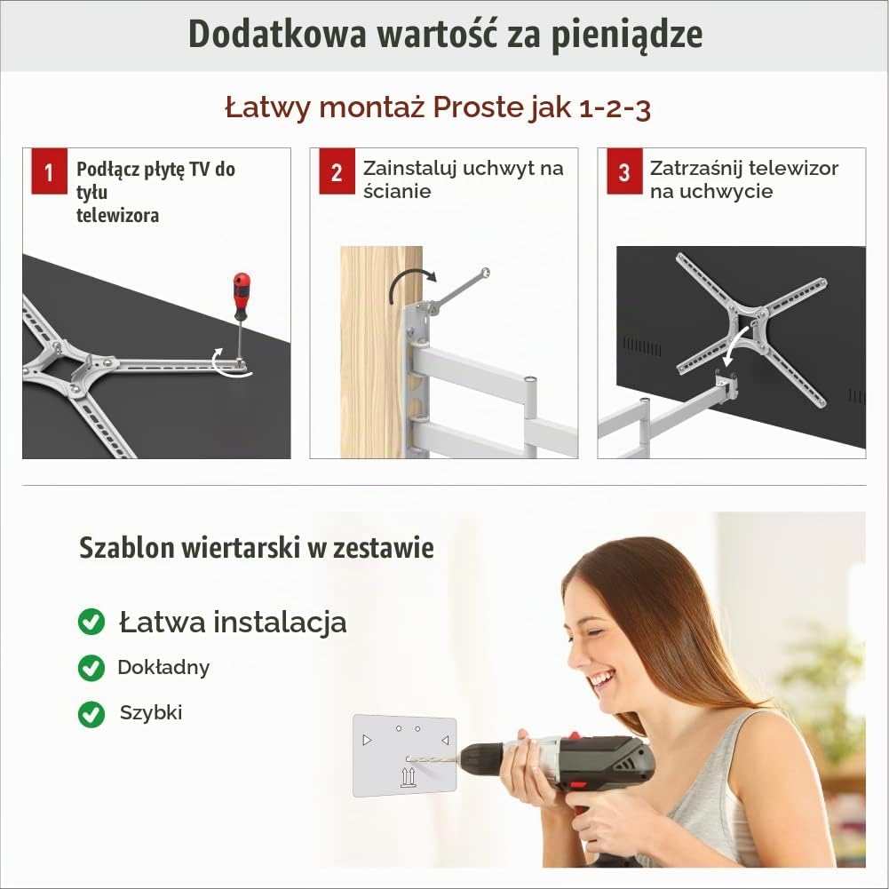 Thumbnail 2 de Barkan 3400W – biały, przegubowy uchwyt ścienny do telewizora do 40 kg