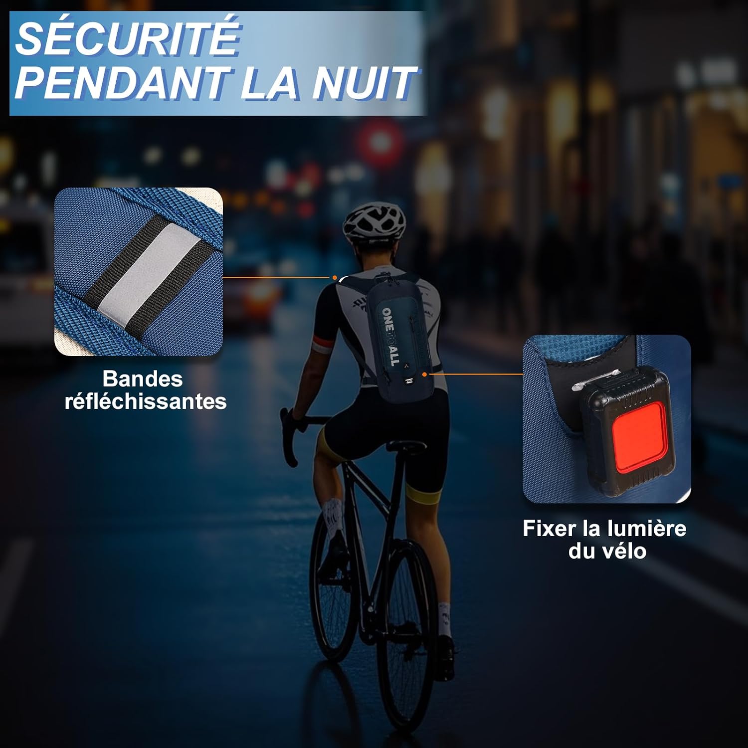 Detalle de LOCAL LION Sac à Dos Vélo 6L : petit sac de randonnée, VTT et moto, avec housse de pluie