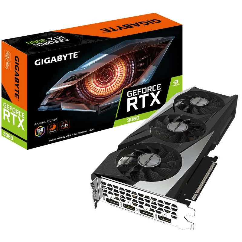 Detalle de Gigabyte GeForce RTX 3060 GAMING OC 12GB GDDR6 Rev 2.0, tarjeta gráfica