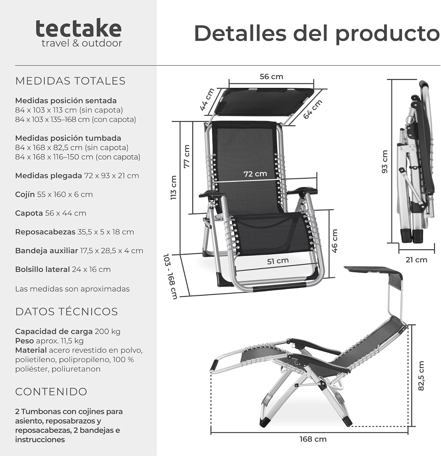 Detalle 2 de tectake Silla Tumbona Plegable 2 unidades