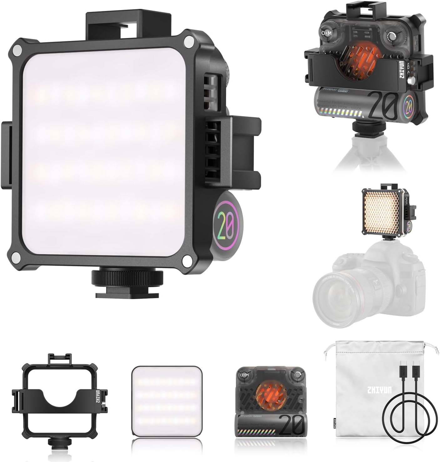 Detalle 2 de ZHIYUN Fiveray M20 Combo – Bi-Color Videolicht 20W mit Magnetzubehör
